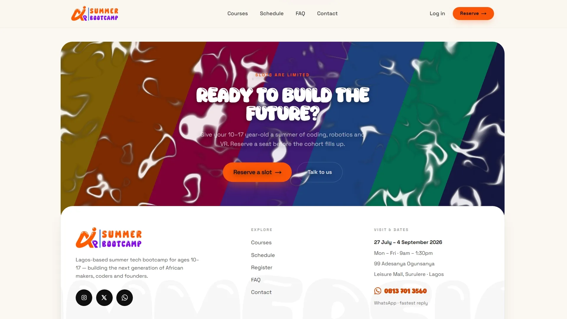 AI & XR Bootcamp landing page